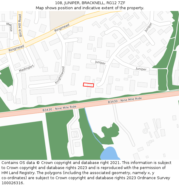 108, JUNIPER, BRACKNELL, RG12 7ZF: Location map and indicative extent of plot