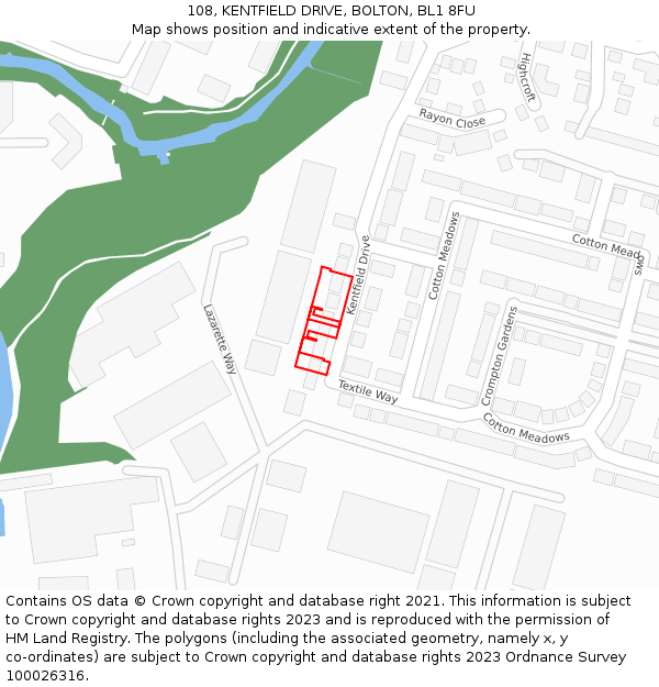 108, KENTFIELD DRIVE, BOLTON, BL1 8FU: Location map and indicative extent of plot