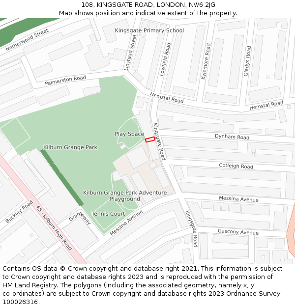 108, KINGSGATE ROAD, LONDON, NW6 2JG: Location map and indicative extent of plot