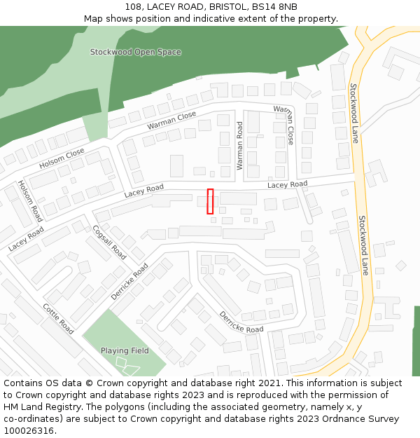 108, LACEY ROAD, BRISTOL, BS14 8NB: Location map and indicative extent of plot