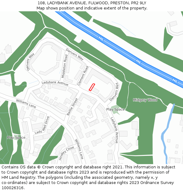 108, LADYBANK AVENUE, FULWOOD, PRESTON, PR2 9LY: Location map and indicative extent of plot
