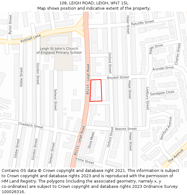 108, LEIGH ROAD, LEIGH, WN7 1SL: Location map and indicative extent of plot