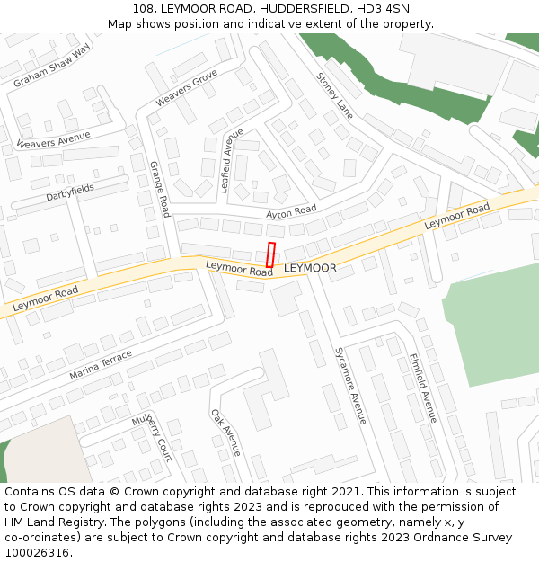 108, LEYMOOR ROAD, HUDDERSFIELD, HD3 4SN: Location map and indicative extent of plot
