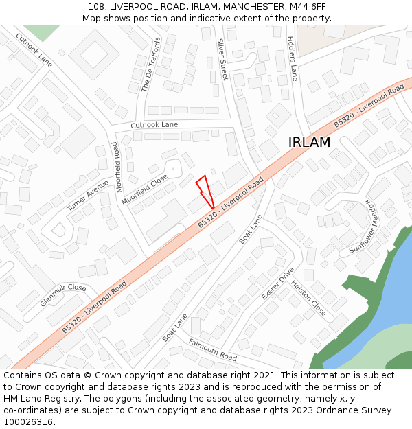 108, LIVERPOOL ROAD, IRLAM, MANCHESTER, M44 6FF: Location map and indicative extent of plot