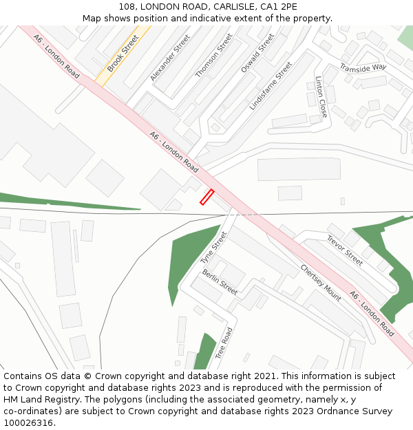 108, LONDON ROAD, CARLISLE, CA1 2PE: Location map and indicative extent of plot