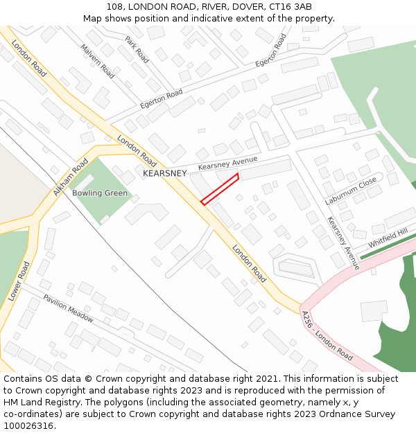 108, LONDON ROAD, RIVER, DOVER, CT16 3AB: Location map and indicative extent of plot