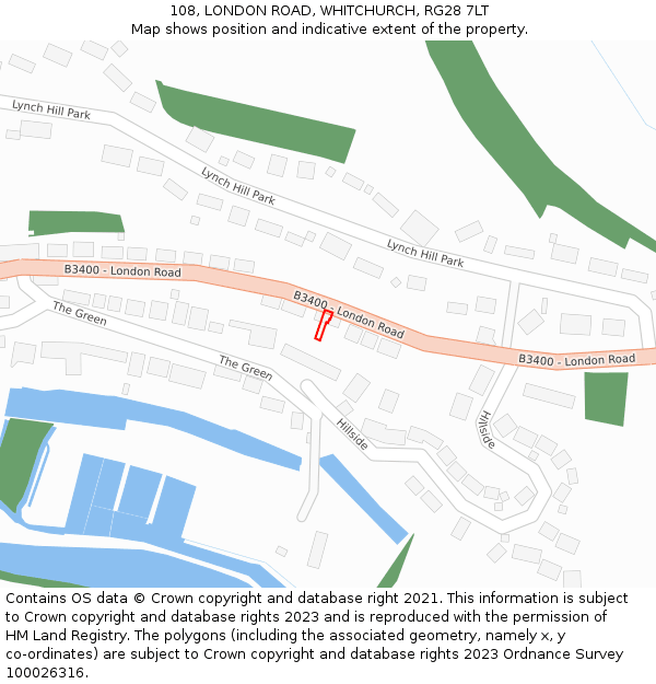 108, LONDON ROAD, WHITCHURCH, RG28 7LT: Location map and indicative extent of plot