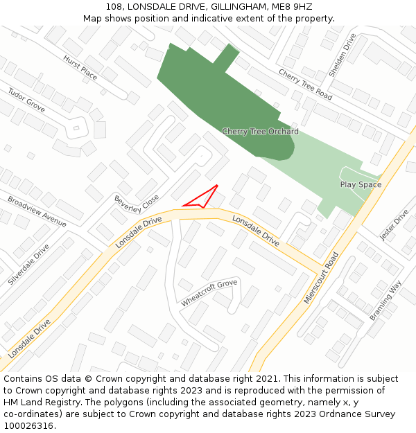 108, LONSDALE DRIVE, GILLINGHAM, ME8 9HZ: Location map and indicative extent of plot