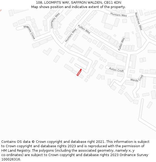 108, LOOMPITS WAY, SAFFRON WALDEN, CB11 4DN: Location map and indicative extent of plot