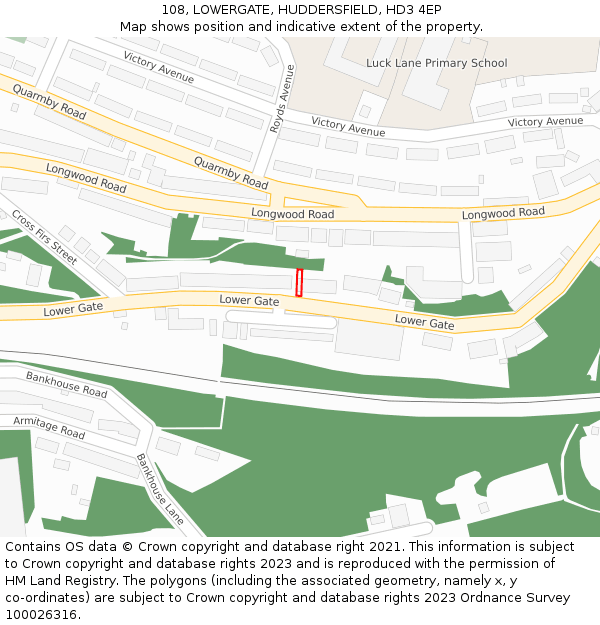108, LOWERGATE, HUDDERSFIELD, HD3 4EP: Location map and indicative extent of plot