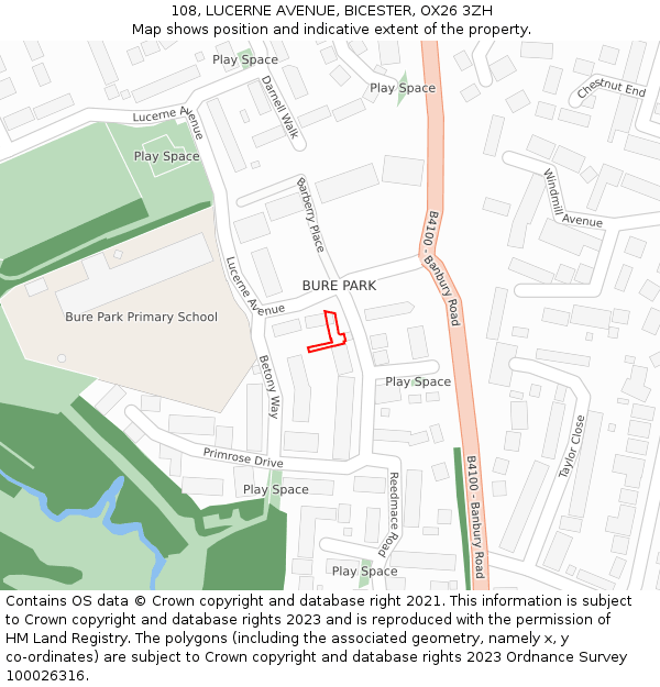 108, LUCERNE AVENUE, BICESTER, OX26 3ZH: Location map and indicative extent of plot