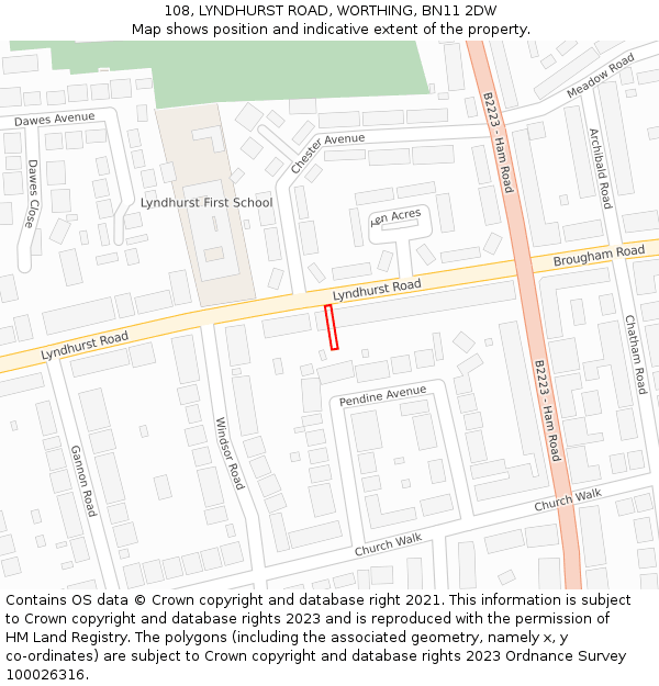 108, LYNDHURST ROAD, WORTHING, BN11 2DW: Location map and indicative extent of plot