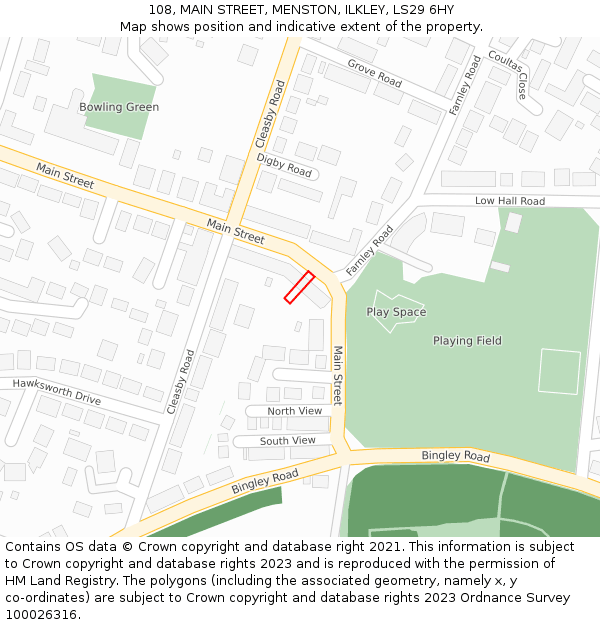 108, MAIN STREET, MENSTON, ILKLEY, LS29 6HY: Location map and indicative extent of plot
