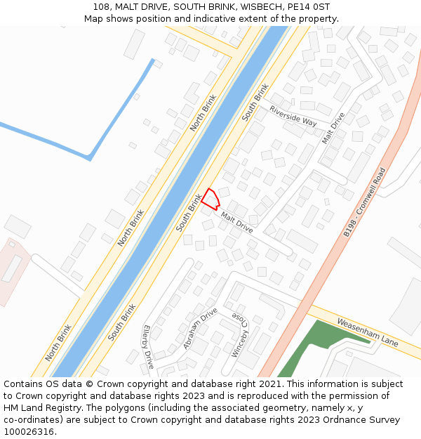 108, MALT DRIVE, SOUTH BRINK, WISBECH, PE14 0ST: Location map and indicative extent of plot
