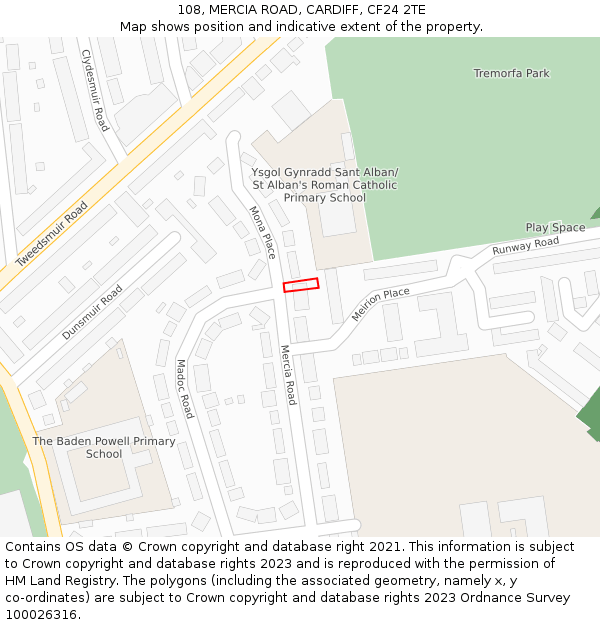 108, MERCIA ROAD, CARDIFF, CF24 2TE: Location map and indicative extent of plot