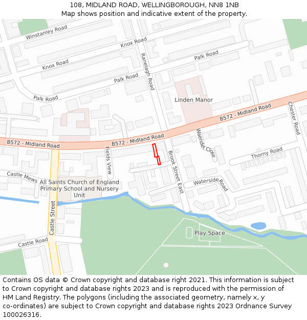 108, MIDLAND ROAD, WELLINGBOROUGH, NN8 1NB: Location map and indicative extent of plot