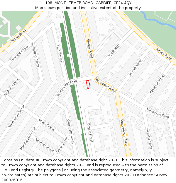 108, MONTHERMER ROAD, CARDIFF, CF24 4QY: Location map and indicative extent of plot