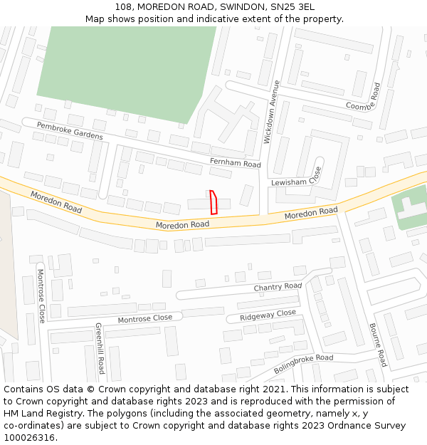 108, MOREDON ROAD, SWINDON, SN25 3EL: Location map and indicative extent of plot