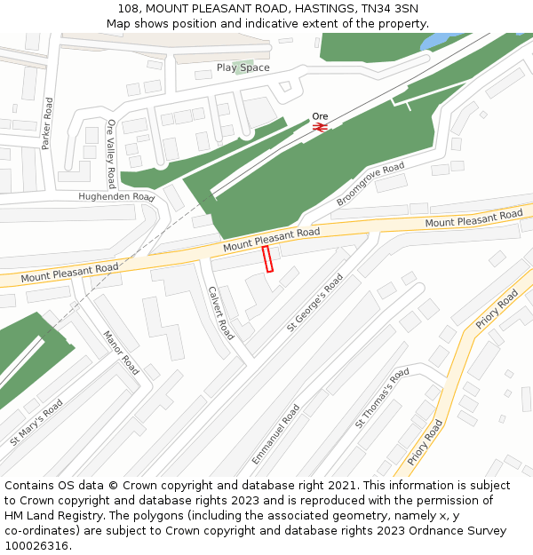 108, MOUNT PLEASANT ROAD, HASTINGS, TN34 3SN: Location map and indicative extent of plot