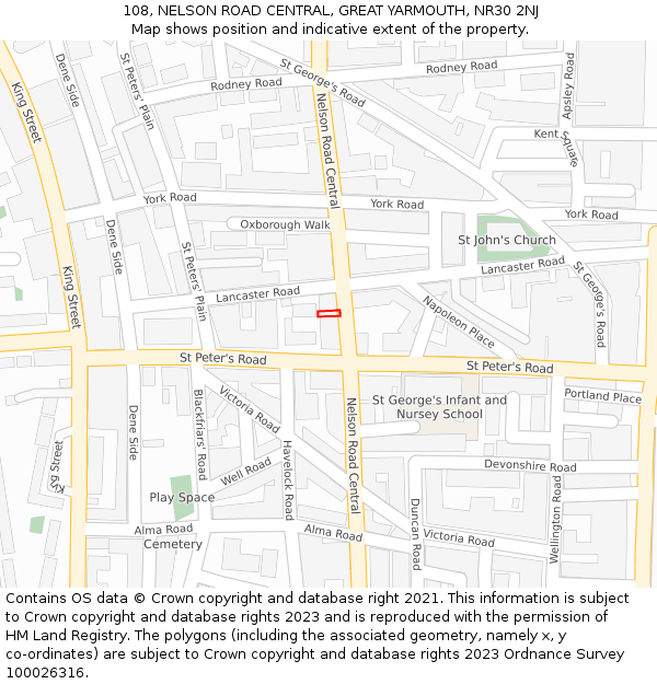 108, NELSON ROAD CENTRAL, GREAT YARMOUTH, NR30 2NJ: Location map and indicative extent of plot