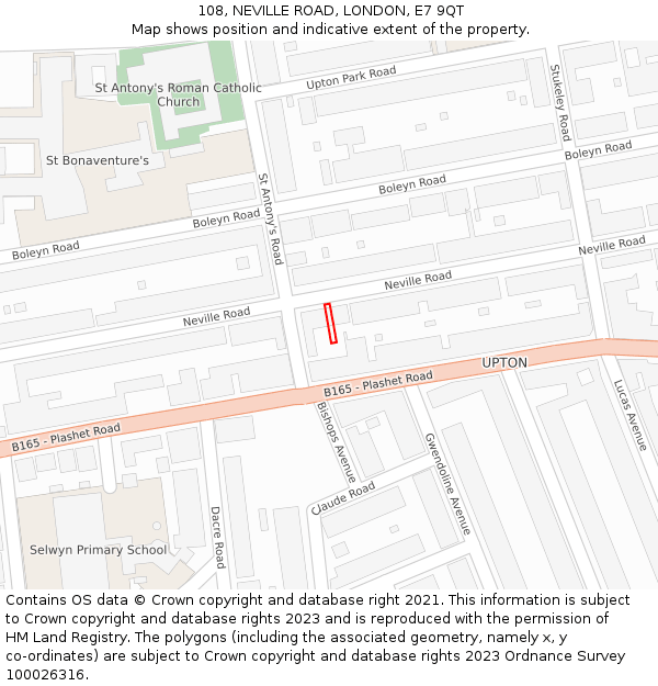 108, NEVILLE ROAD, LONDON, E7 9QT: Location map and indicative extent of plot