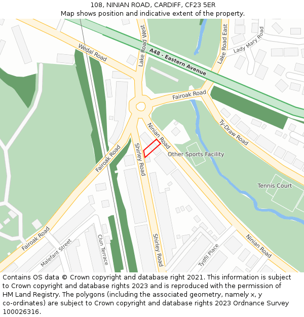 108, NINIAN ROAD, CARDIFF, CF23 5ER: Location map and indicative extent of plot