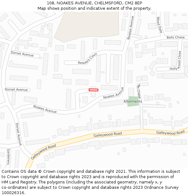 108, NOAKES AVENUE, CHELMSFORD, CM2 8EP: Location map and indicative extent of plot