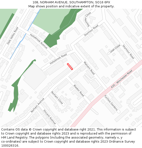108, NORHAM AVENUE, SOUTHAMPTON, SO16 6PX: Location map and indicative extent of plot