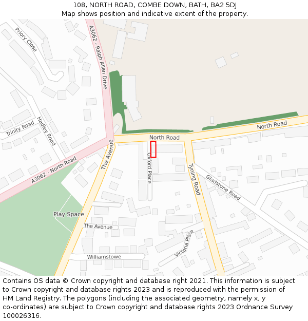 108, NORTH ROAD, COMBE DOWN, BATH, BA2 5DJ: Location map and indicative extent of plot