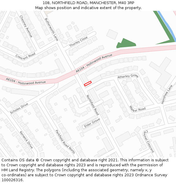 108, NORTHFIELD ROAD, MANCHESTER, M40 3RP: Location map and indicative extent of plot