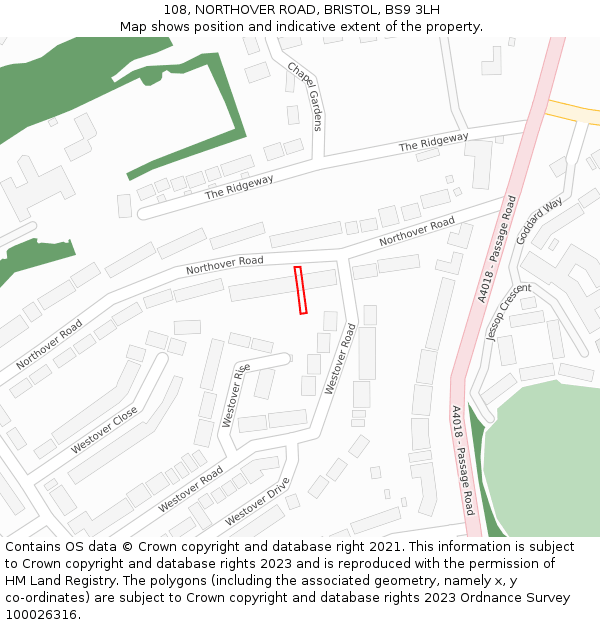 108, NORTHOVER ROAD, BRISTOL, BS9 3LH: Location map and indicative extent of plot