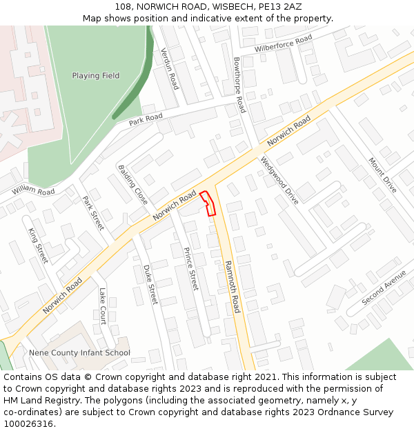 108, NORWICH ROAD, WISBECH, PE13 2AZ: Location map and indicative extent of plot