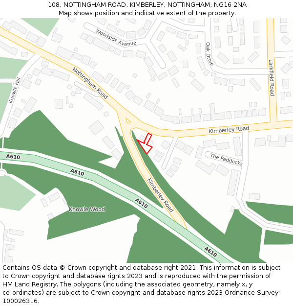108, NOTTINGHAM ROAD, KIMBERLEY, NOTTINGHAM, NG16 2NA: Location map and indicative extent of plot