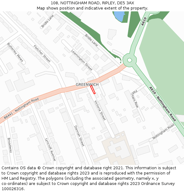 108, NOTTINGHAM ROAD, RIPLEY, DE5 3AX: Location map and indicative extent of plot