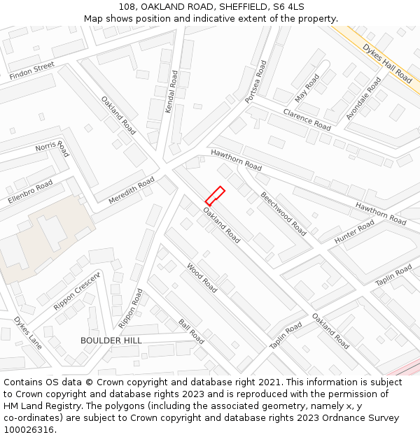 108, OAKLAND ROAD, SHEFFIELD, S6 4LS: Location map and indicative extent of plot