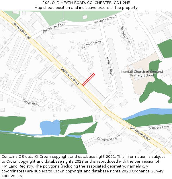 108, OLD HEATH ROAD, COLCHESTER, CO1 2HB: Location map and indicative extent of plot