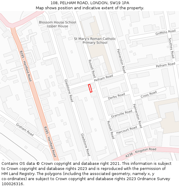 108, PELHAM ROAD, LONDON, SW19 1PA: Location map and indicative extent of plot