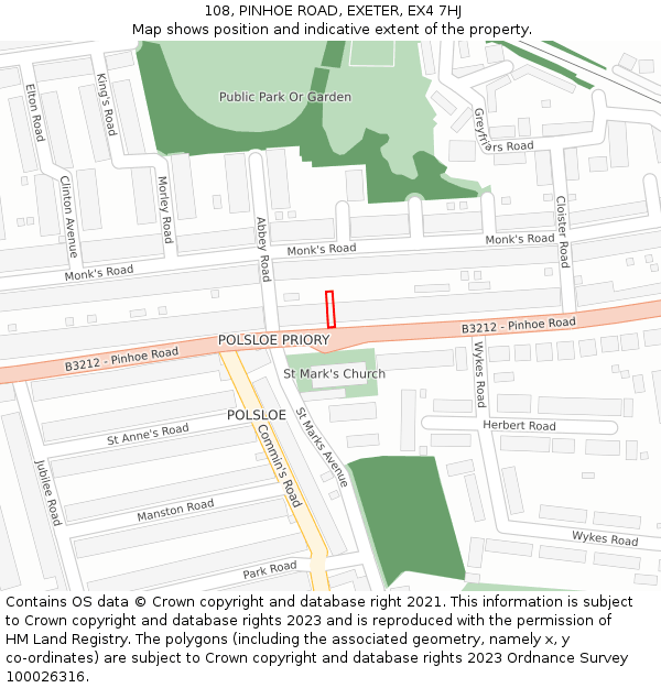 108, PINHOE ROAD, EXETER, EX4 7HJ: Location map and indicative extent of plot