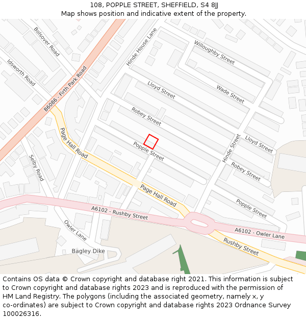 108, POPPLE STREET, SHEFFIELD, S4 8JJ: Location map and indicative extent of plot