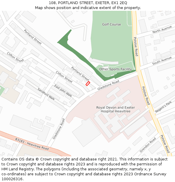 108, PORTLAND STREET, EXETER, EX1 2EQ: Location map and indicative extent of plot