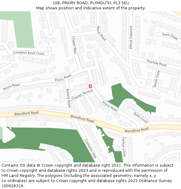 108, PRIORY ROAD, PLYMOUTH, PL3 5EU: Location map and indicative extent of plot