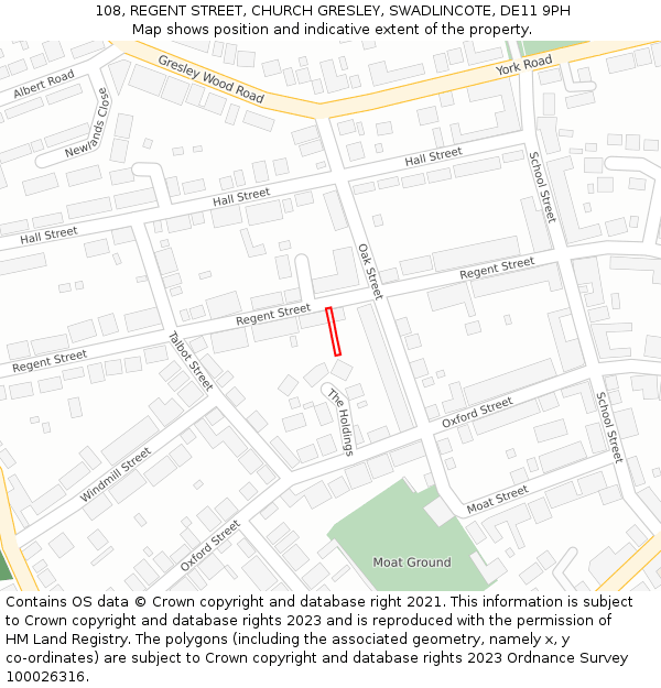 108, REGENT STREET, CHURCH GRESLEY, SWADLINCOTE, DE11 9PH: Location map and indicative extent of plot
