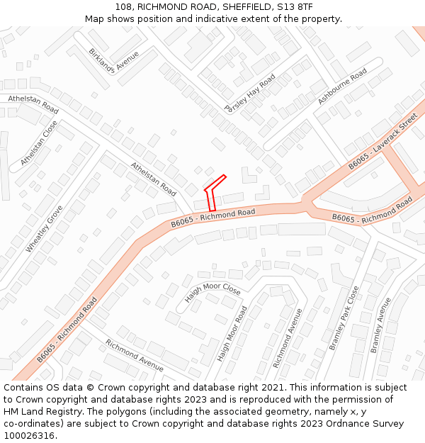 108, RICHMOND ROAD, SHEFFIELD, S13 8TF: Location map and indicative extent of plot