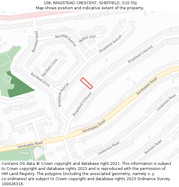108, RINGSTEAD CRESCENT, SHEFFIELD, S10 5SJ: Location map and indicative extent of plot