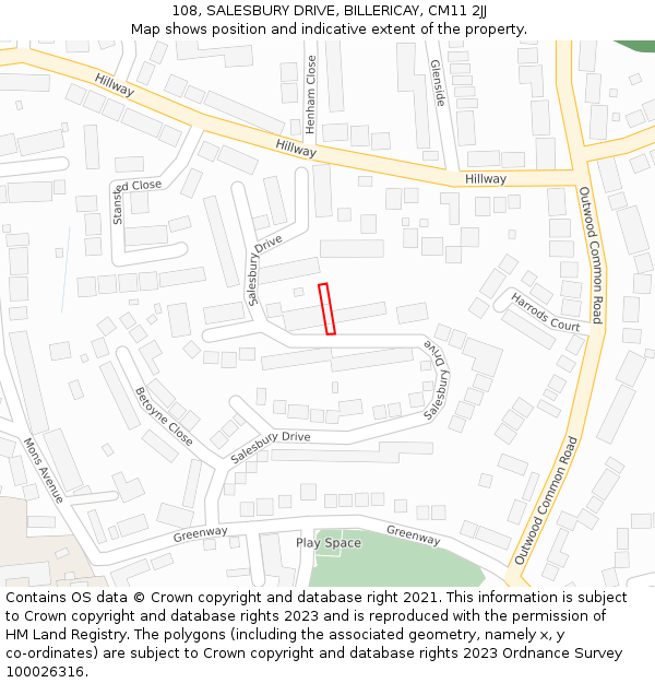 108, SALESBURY DRIVE, BILLERICAY, CM11 2JJ: Location map and indicative extent of plot