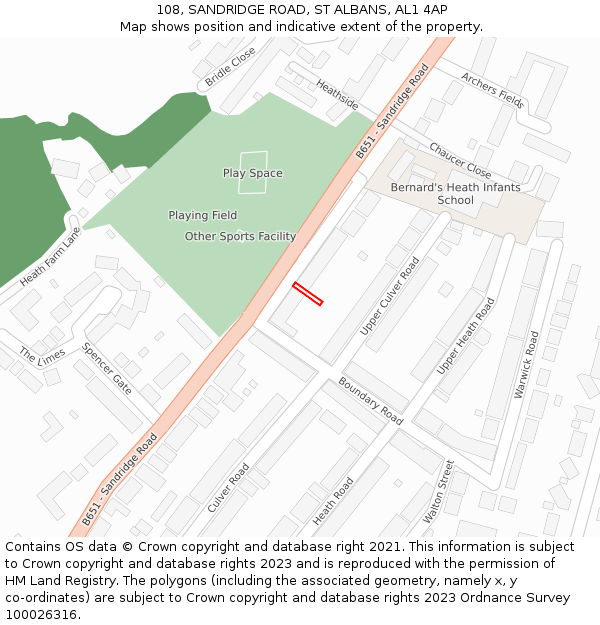108, SANDRIDGE ROAD, ST ALBANS, AL1 4AP: Location map and indicative extent of plot