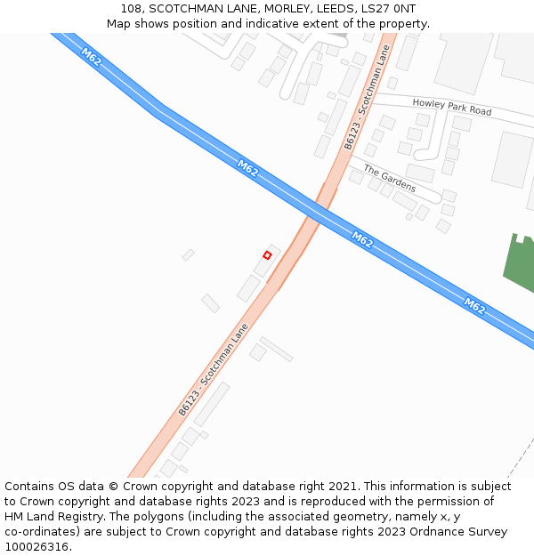 108, SCOTCHMAN LANE, MORLEY, LEEDS, LS27 0NT: Location map and indicative extent of plot