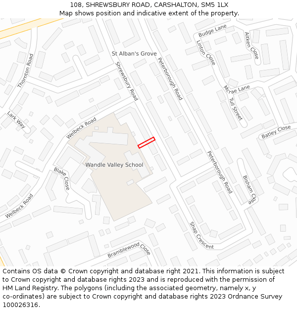 108, SHREWSBURY ROAD, CARSHALTON, SM5 1LX: Location map and indicative extent of plot