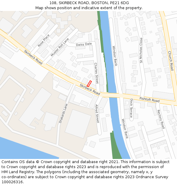 108, SKIRBECK ROAD, BOSTON, PE21 6DG: Location map and indicative extent of plot