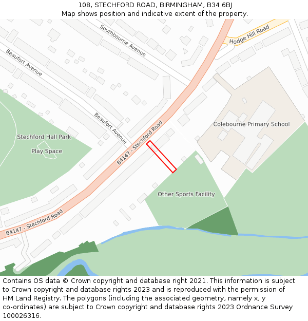 108, STECHFORD ROAD, BIRMINGHAM, B34 6BJ: Location map and indicative extent of plot